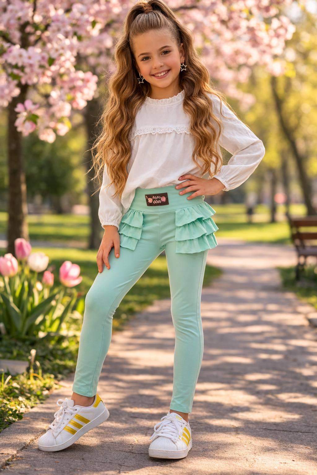 Leginsy miętowe falbanka - New Collection 