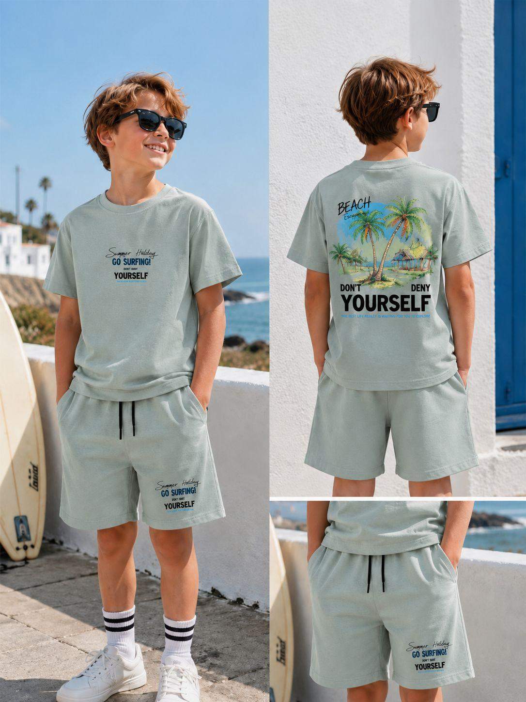 Komplet Chłopięcy SURFING T-Shirt Spodenki Na Lato Wakacje 122-158