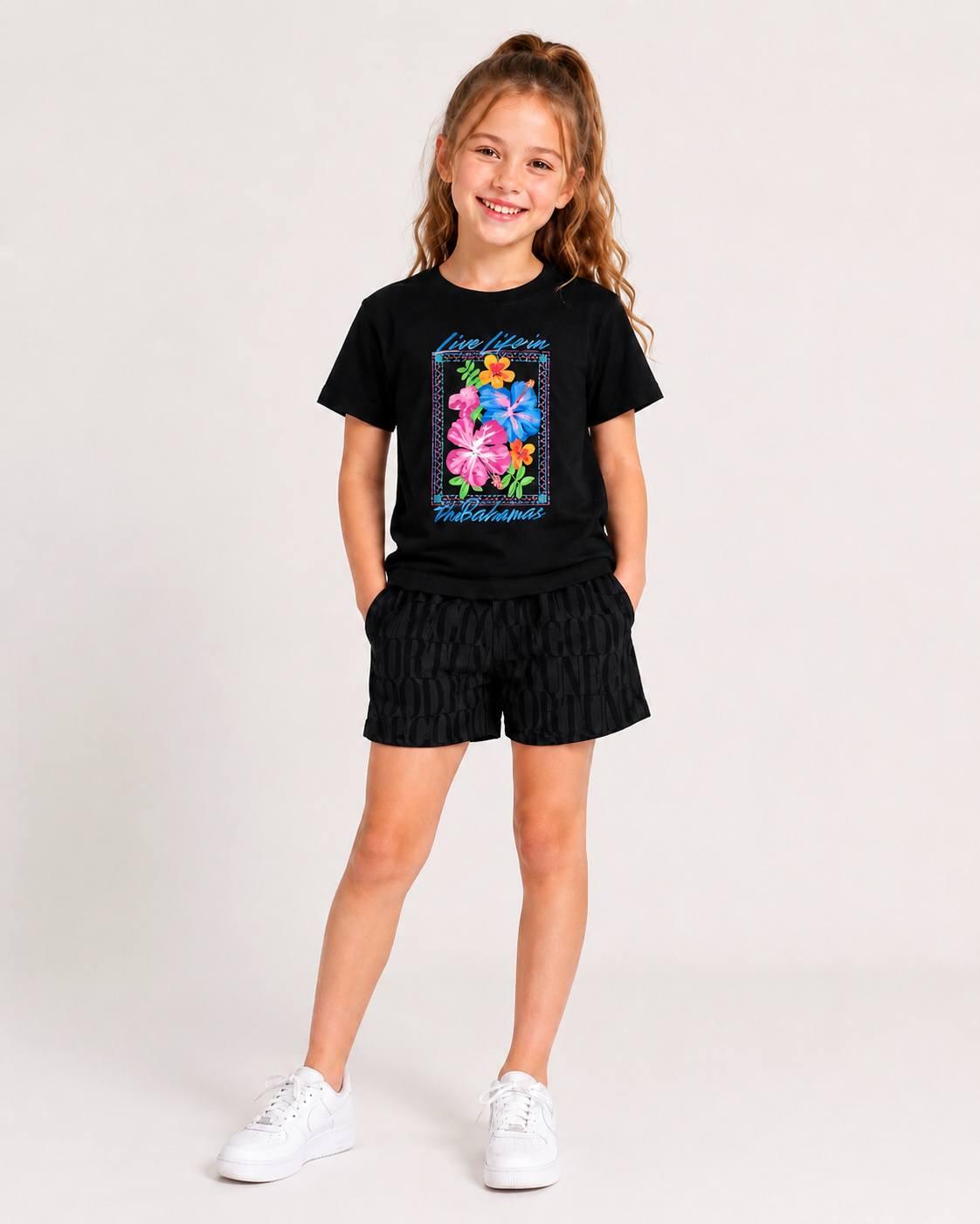 Komplet dziewczęcy t-shirt kwiaty spodenki bawełniany lato 122-164