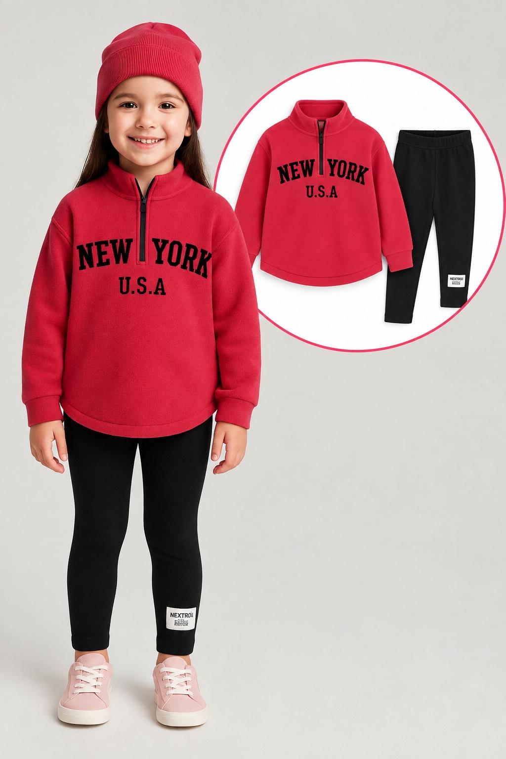  CIEPŁY KOMPLET DLA DZIEWCZYNKI – BLUZA + LEGGINSY 