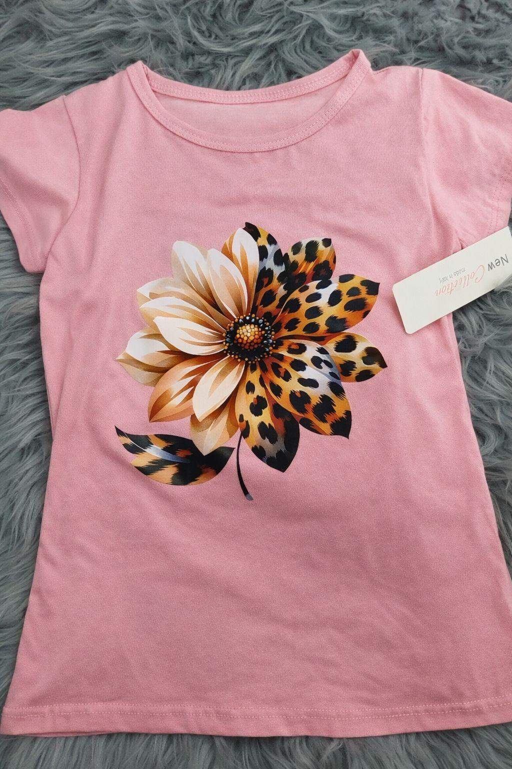 T-shirt dziewczęcy kwiat/panterka